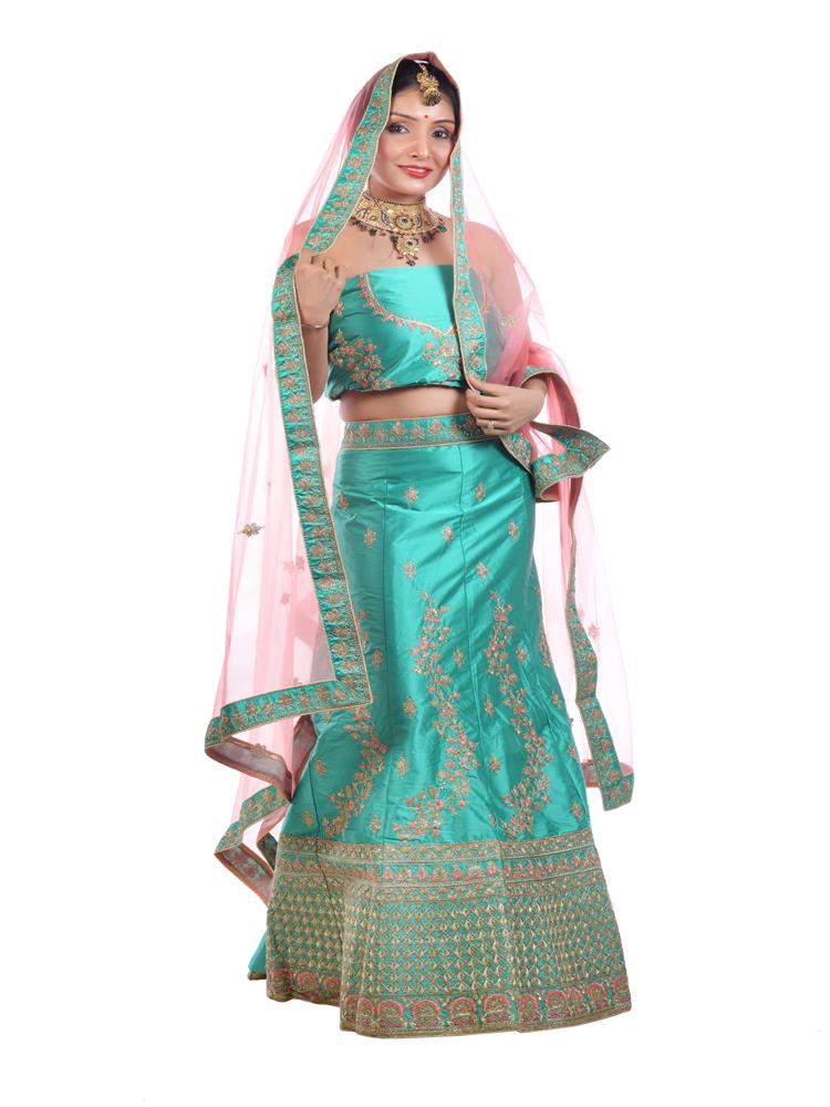 RAMA GREEN EMBROIDERY WORK LEHENGA CHOLI