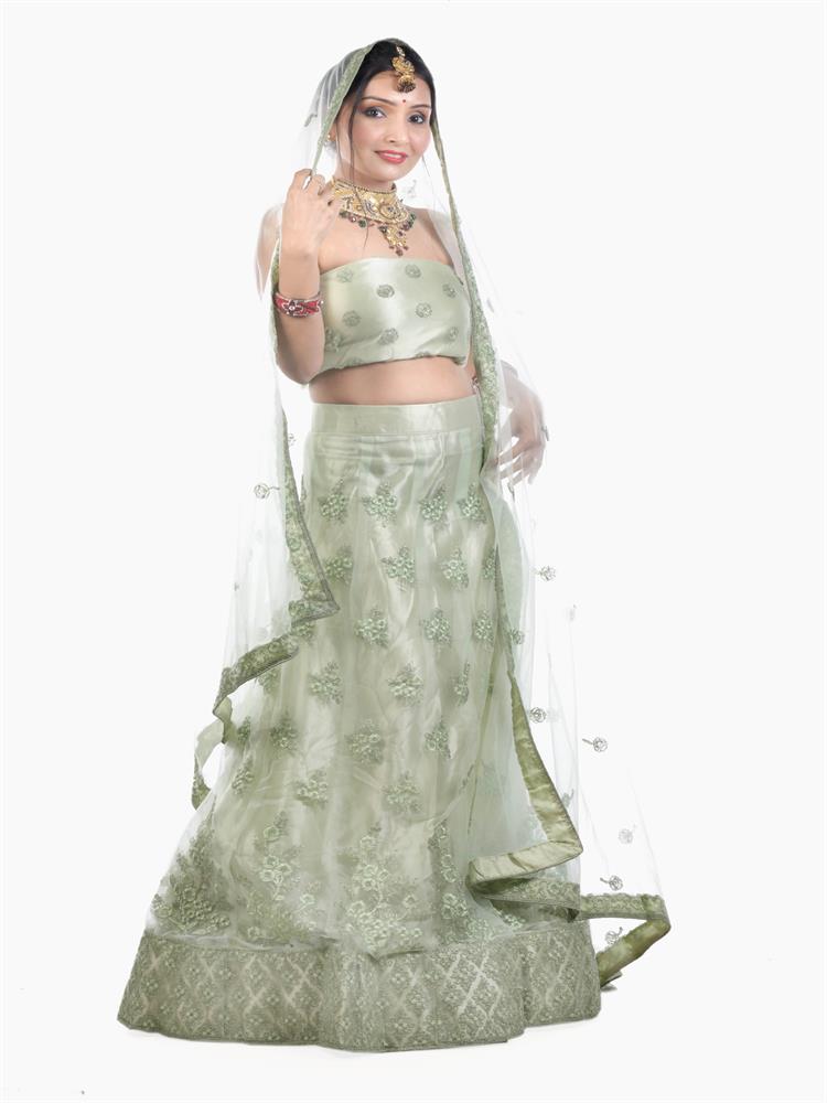 SAGE GREEN EMBROIDERY WORK LEHENGA CHOLI