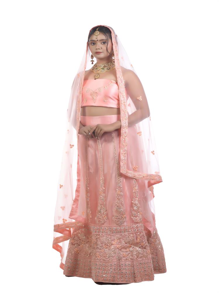 SALMON PINK EMBROIDERY WORK LEHENGA CHOLI